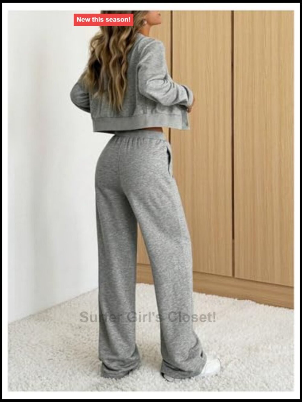 Women's Sweatsuit Set with Long Sleeve Button Down Crop Top and Straight Pants - Picture 2 of 4